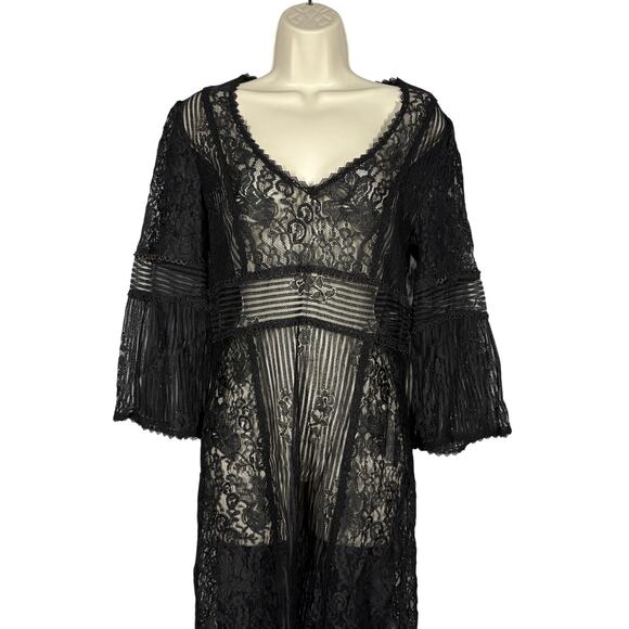 Vintage Nanette Lepore Lace Dress Black Sheer Date Party Goth Heart Neck - 8 - Picture 3 of 8